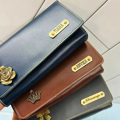 Personalised Ladies 3 Fold Clutch Wallet with Charms